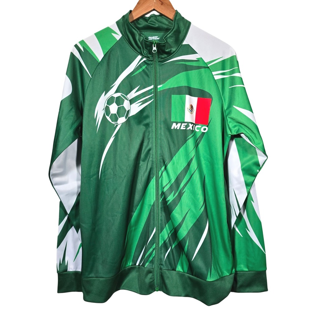 Fast Action Mexico Soccer Track Jacket Full Zip‎ Green White Mens Size M Futbol